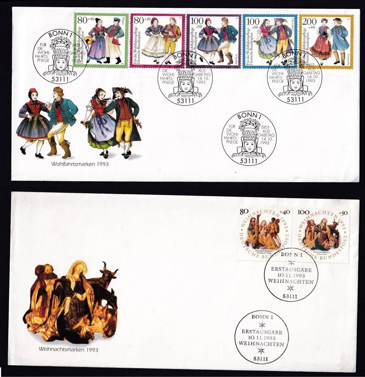 西ドイツのFDC/1993年/切手の日とクリスマス切手_画像1
