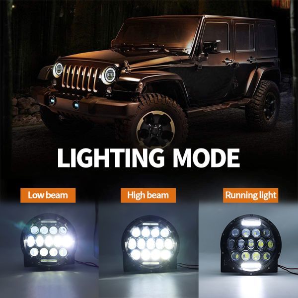 7インチ ledヘッドライト DRL付き Hi/Loビーム ホワイト 防水 75W JK TJジープ ラングラー ジムニー 用 H4-H13アダプター 2個 GZD14_画像3