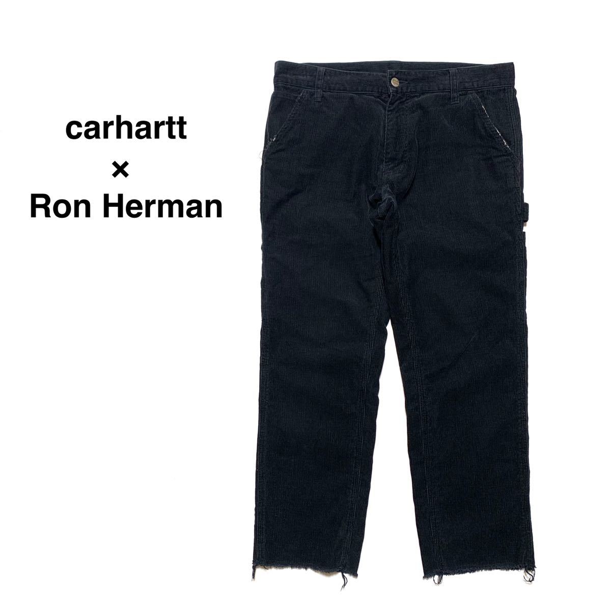 ☆良品 カーハート × ロンハーマン 別注 ダメージ加工 コーデュロイ ペインターパンツ 黒 日本製 carhartt Ron Herman コラボ 古着 RHC