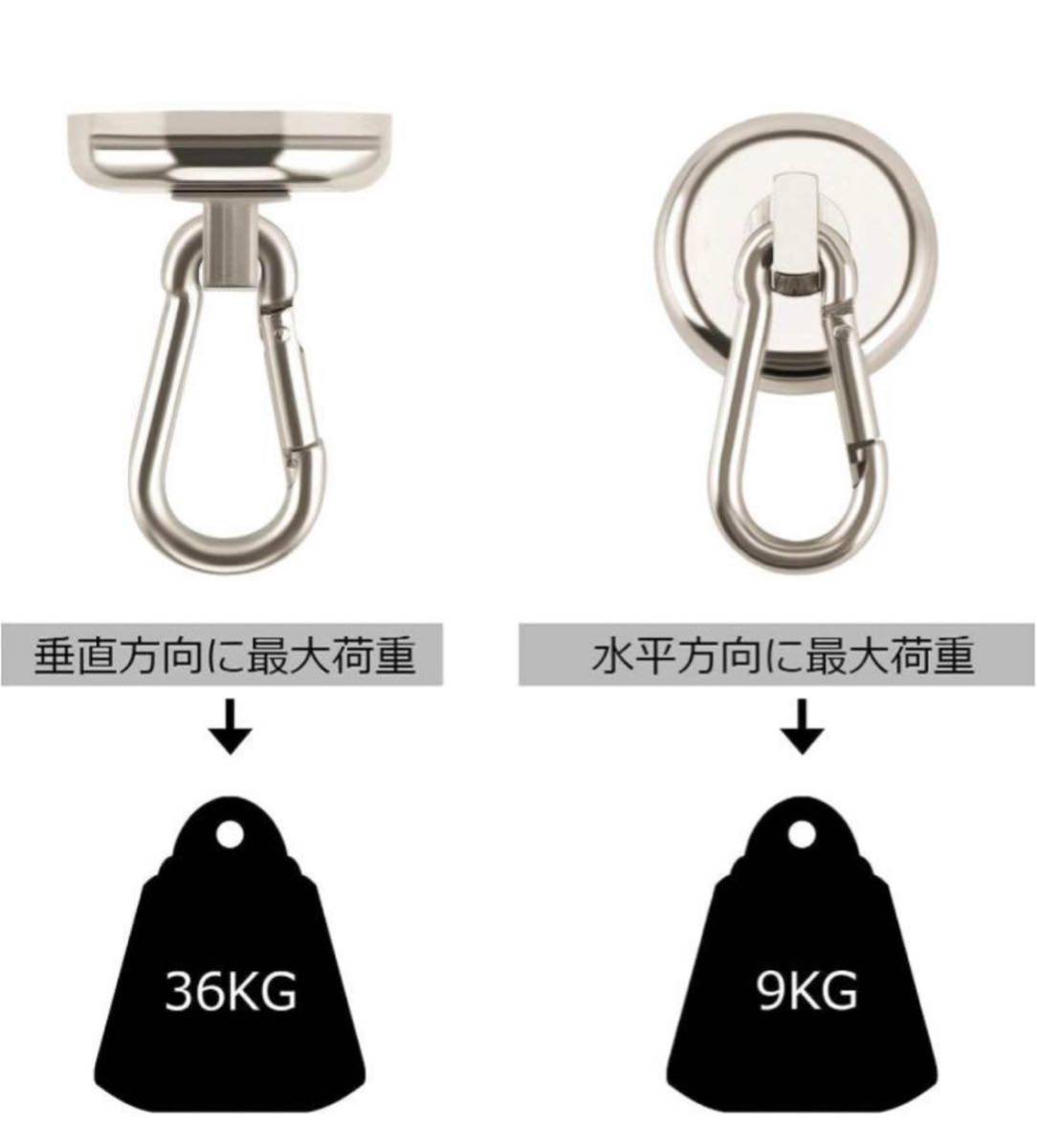 金属 カラビナ フック 36kg ヘビー デューティ ネオジム マグネット