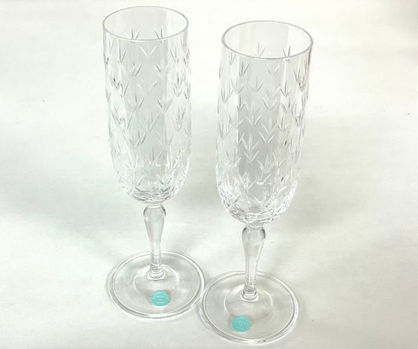 L308-K52-340 TIFFANY&Co/ティファニー フローレット シャンパングラスペア 2客セット 箱付き 約(高)21×(幅)5×(底)7cm②_画像3