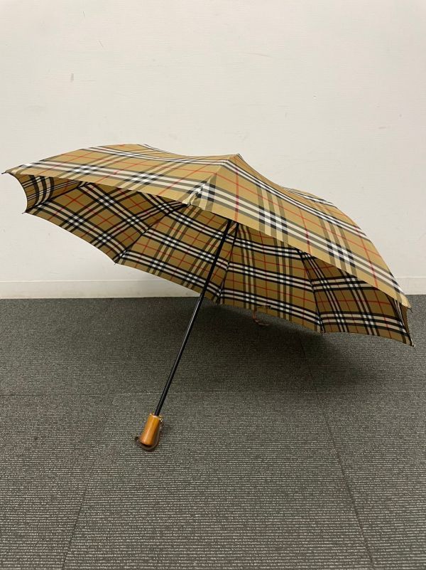 J225-K39-1571 BURBERRY バーバリー 折り畳み傘 親骨の長さ/55cm バーバリーチェック 雨具 日本製 タグ/箱付き ⑦_画像7