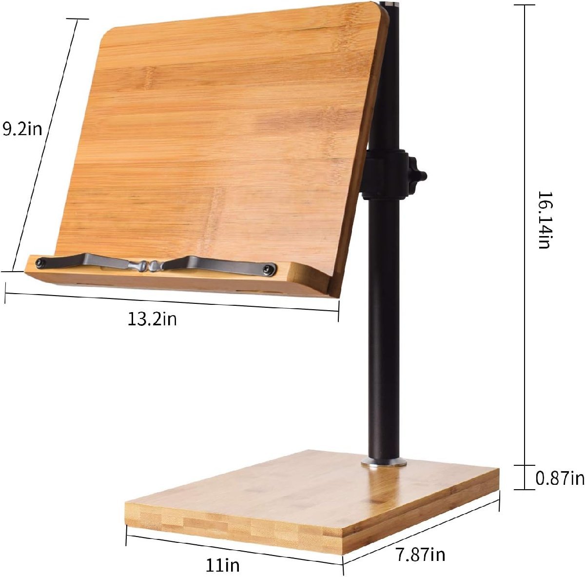 wishacc 竹製 バンブー ブックスタンド 調節可能 読書用ブックホルダー 13.25 x 9.25inch 書見台 折畳み デスクトップ ページクリップ_画像2