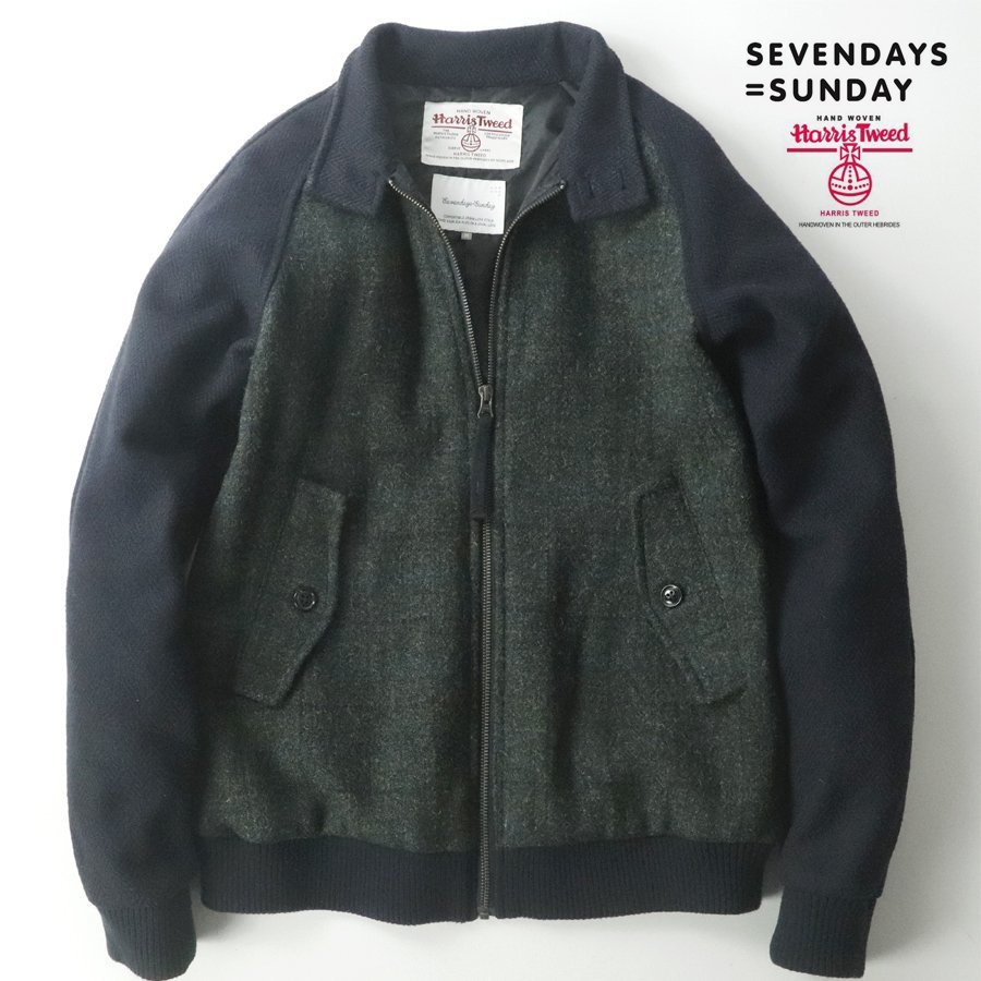 極美品 Sevendays=Sundays 英国老舗 HARRIS TWEED ハリスツイード コラボ G-9 スウィングトップ ハリントンジャケット ブルゾン Ｍ メンズ_画像1