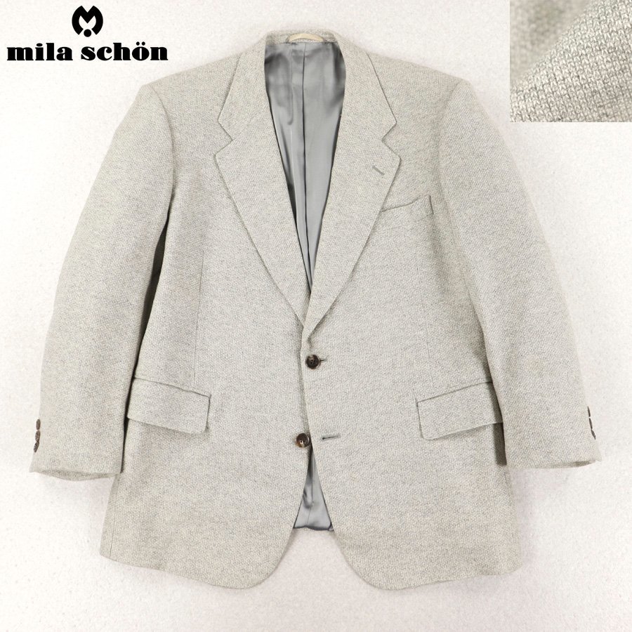 相場価格￥154,000- 美品 mila schon ミラショーン 秋冬 高級カシミヤ100％ 2B ニット テーラードジャケット 100-BE6 JP:2XL ブレザー-_画像1