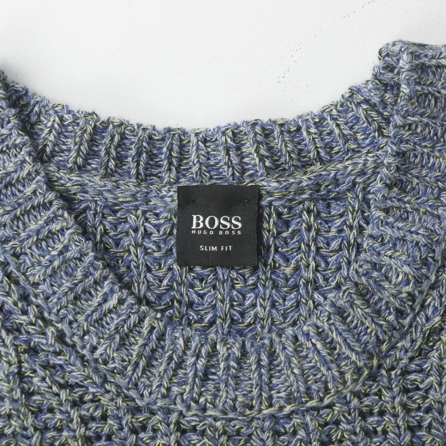 【絶妙な色使い！】極美品 HUGO BOSS ヒューゴボス 麻混コットン 肉厚 ローゲージ ミックスウール ニットセーター XL【参考価格￥74,800-】_画像4