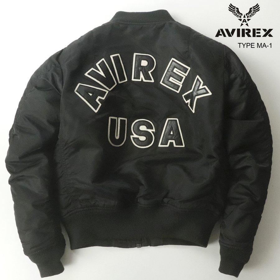 美品 AVIREX アヴィレックス MA-1 COMMERCIAL LOGO ナイロンツイル コマーシャルロゴ MA-1 フライトジャケット 黒 M【参考価格￥33,000-】_画像1