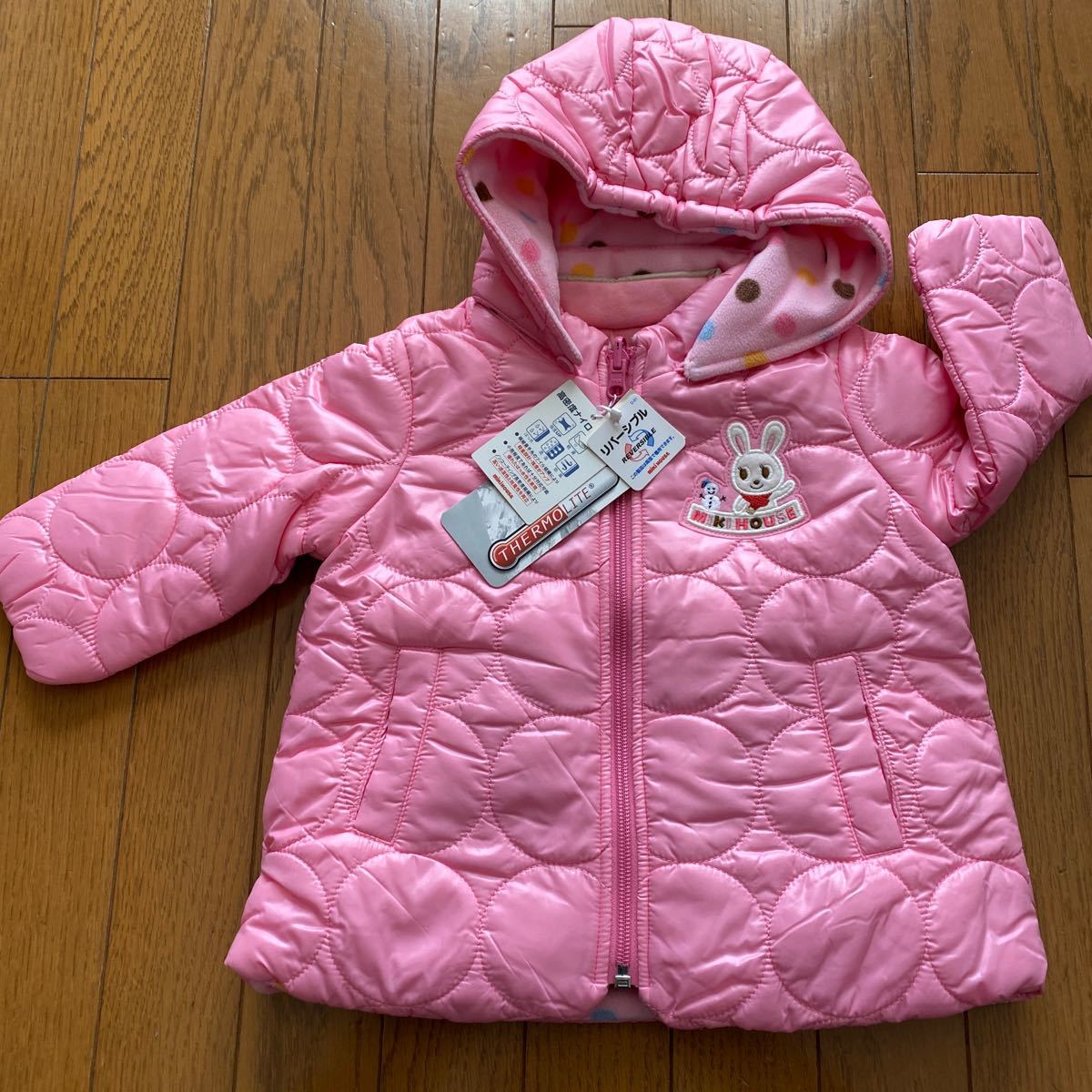 最終SALE　新品　ミキハウス　リバーシブルベスト付き脱着可中綿入りジャケット　80 ピンク 女の子 コート ジャンパー