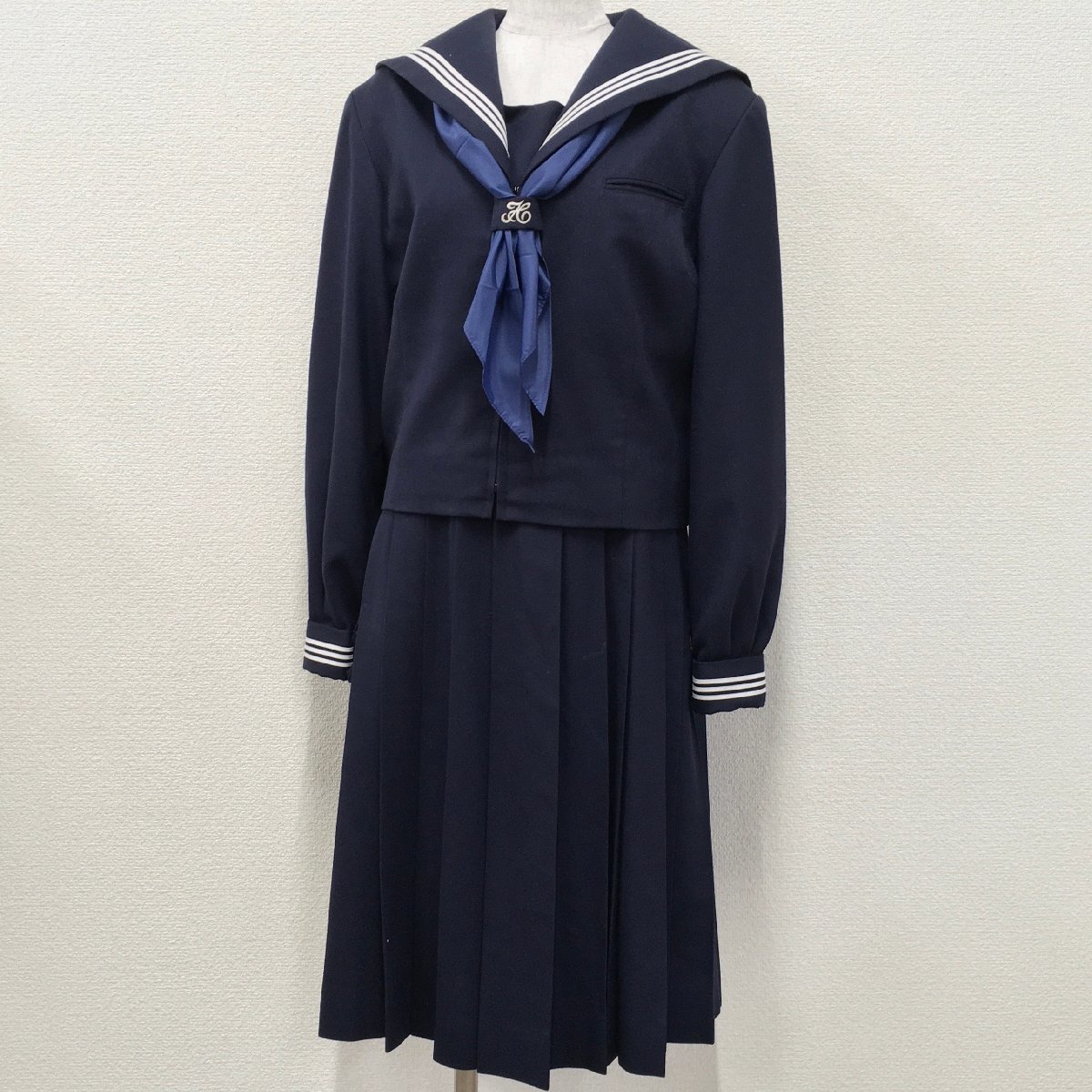 A347/L(中古)埼玉県 和光市立大和中学校 女子制服3点 /165A/160AL/セーラー/ジャンパースカート/スカーフ/光和衣料/白3本/紺/卒業生品