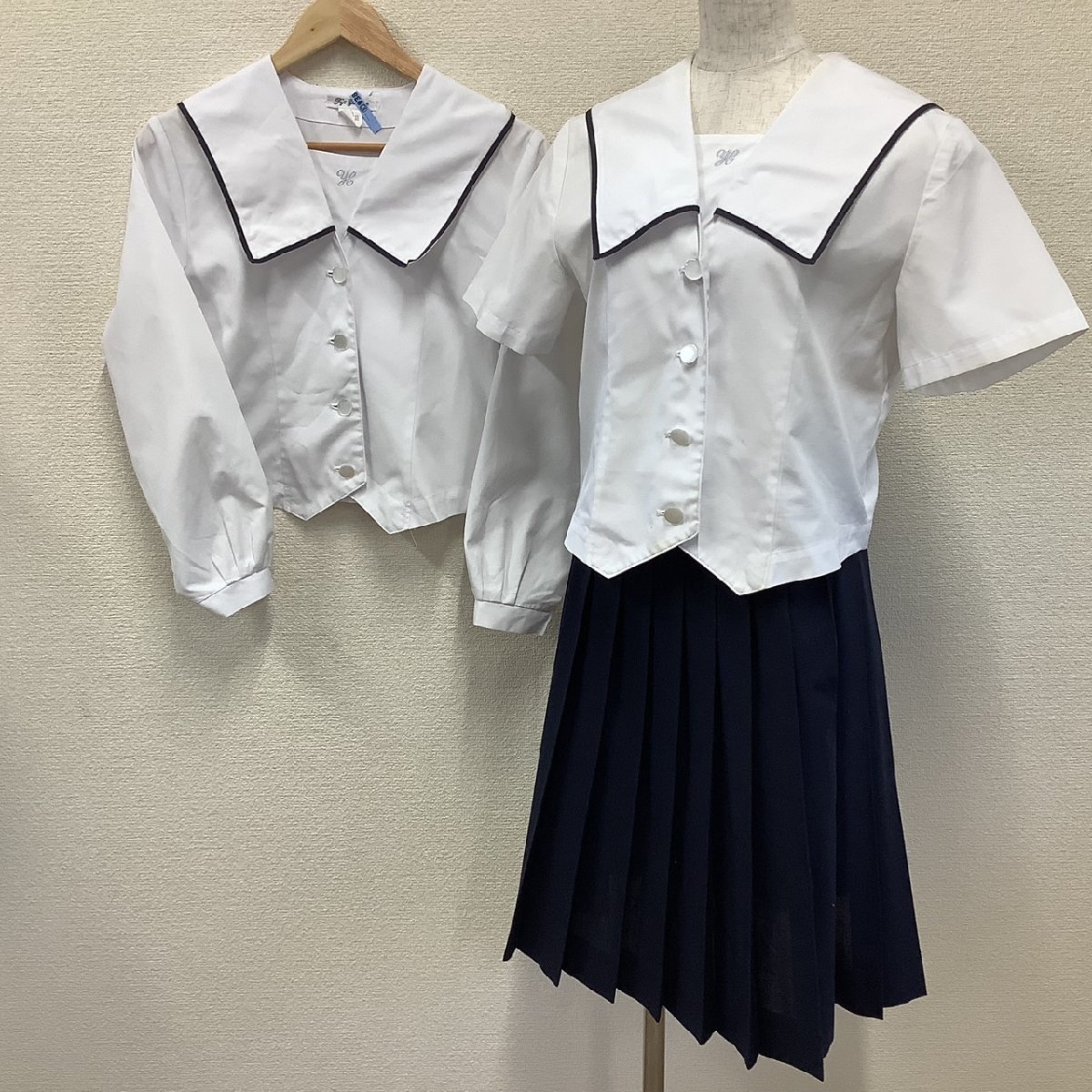 I298/Y(中古)山形県 谷地高校 女子制服3点 /160A/M/W63/丈57/セーラー/夏スカート/変形襟セーラー/夏服/合服/中学/女子学生/制服/学生服_画像1