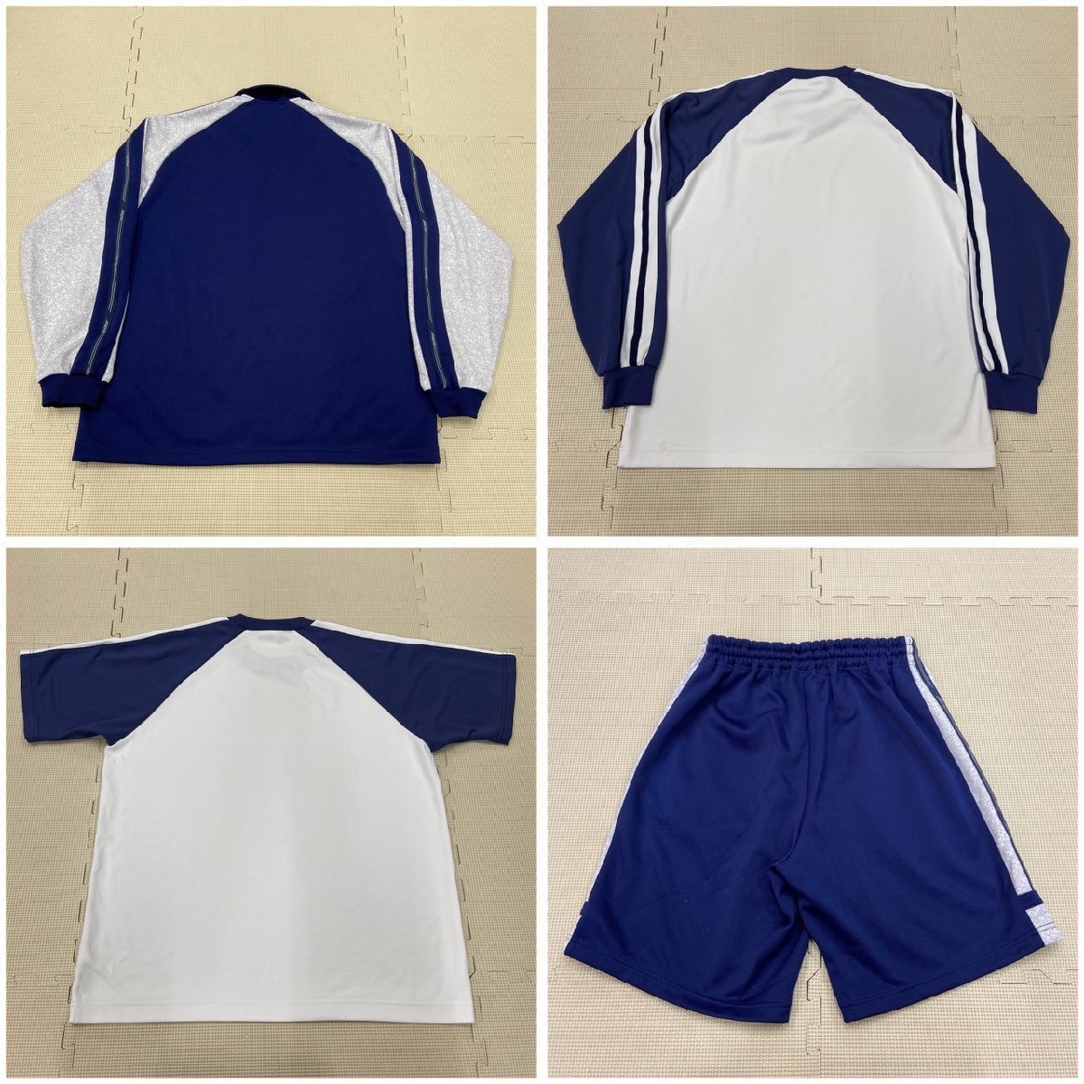 Y313/T605 ( used ) Tochigi prefecture work new .. high school gym uniform 4 point / old design /O/ long sleeve /tore shirt / short sleeves / shorts /. gray / navy blue / man ./. industry raw goods / largish 