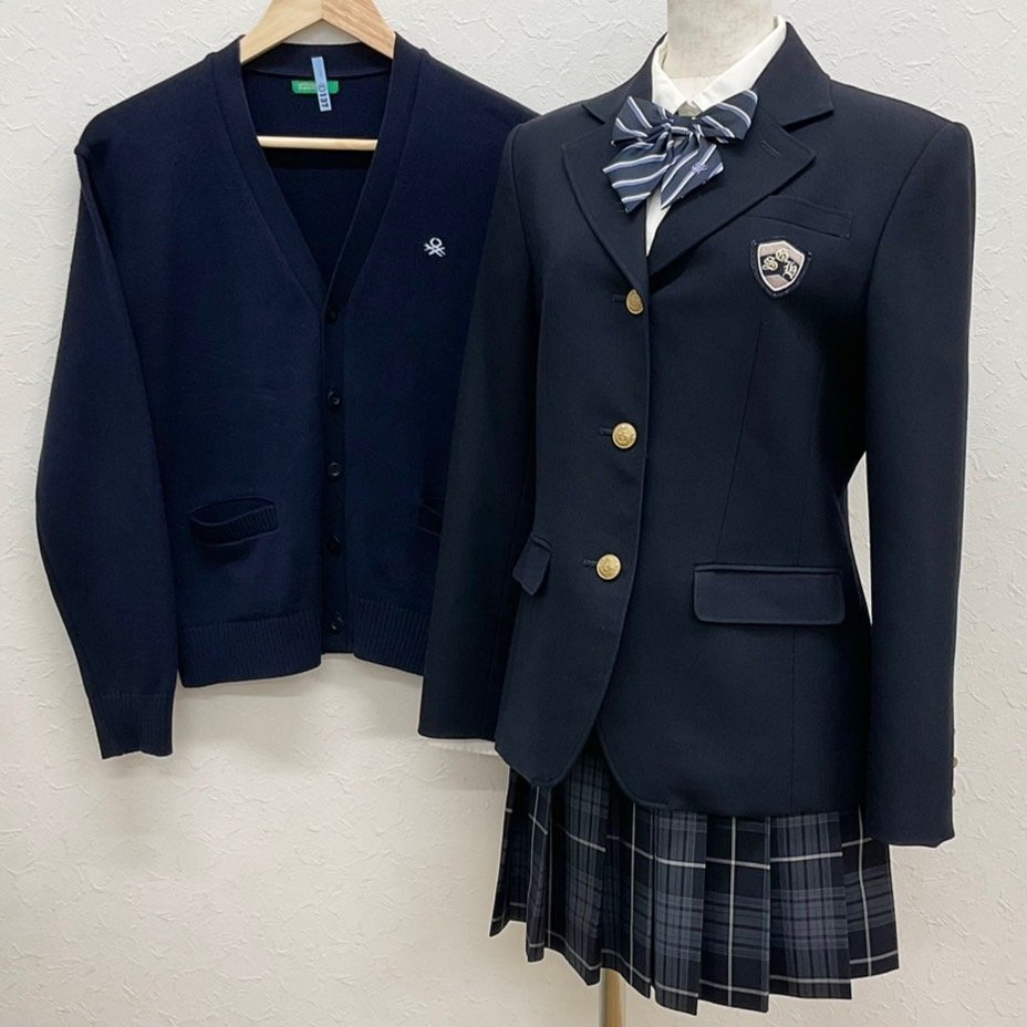 U307/S988(中古)大阪府 四條畷学園中学校・高校 女子制服9点/9/S/M/W72/ブレザー/カーディガン/ベスト/ブラウス/スカート/リボン/BENETTON/