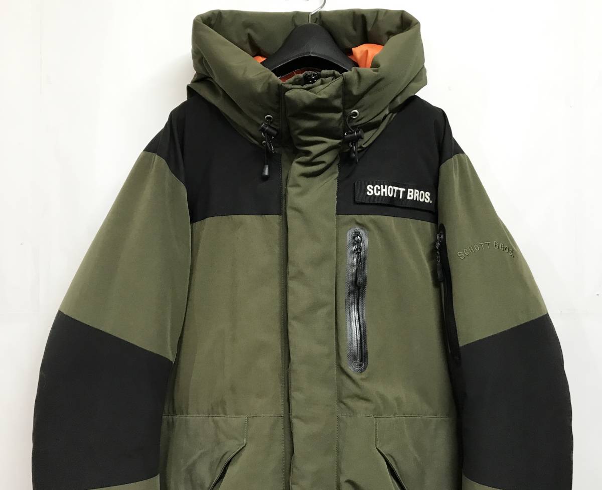 Lサイズ◆Schott ショット ダウンジャケット Olive/Black オリーブ ブラック