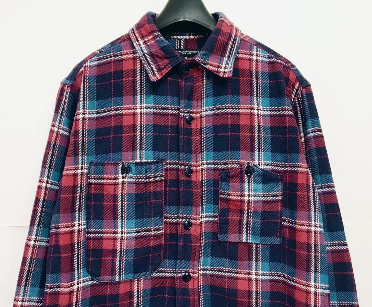 Sサイズ◆Engineered Garments Work Shirt Twill Plaid 赤紺 エンジニアードガーメンツ 長袖 ワークシャツ チェック ネル_画像2