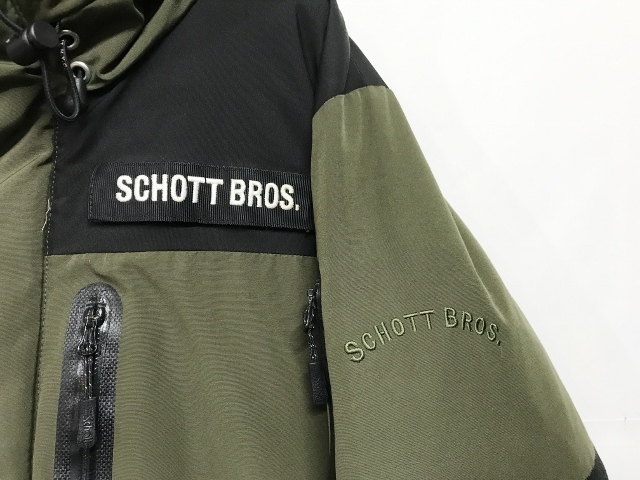 Lサイズ◆Schott ショット ダウンジャケット Olive/Black オリーブ ブラック