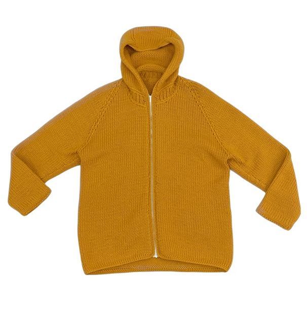 70\'s Vintage low gauge knitted couch n sweater hood full Zip mandarin orange orange ta long Zip M rank [l-0859]