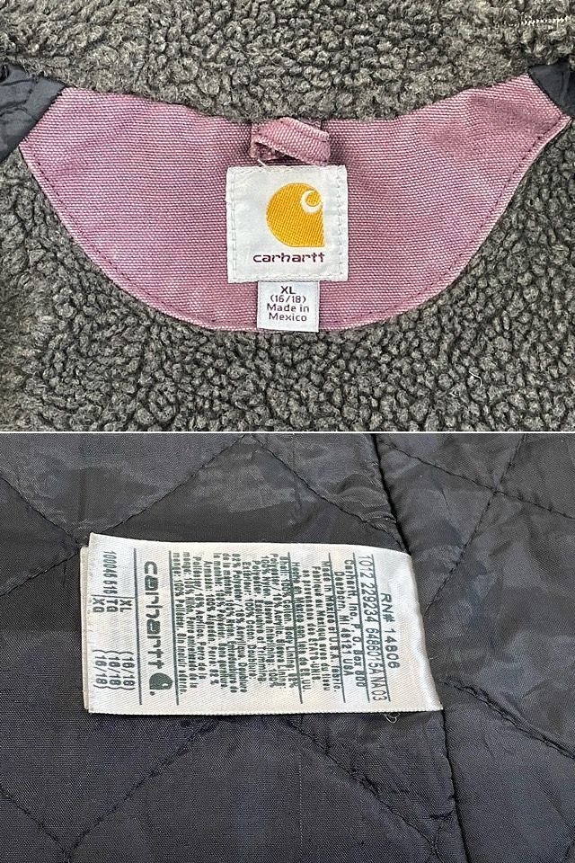 00's メキシコ製 カーハート carhartt ダックジャケット フルジップ 裏ボア フーディ パーカー パープル レディースXL(16/18) [ta-0945]_画像8