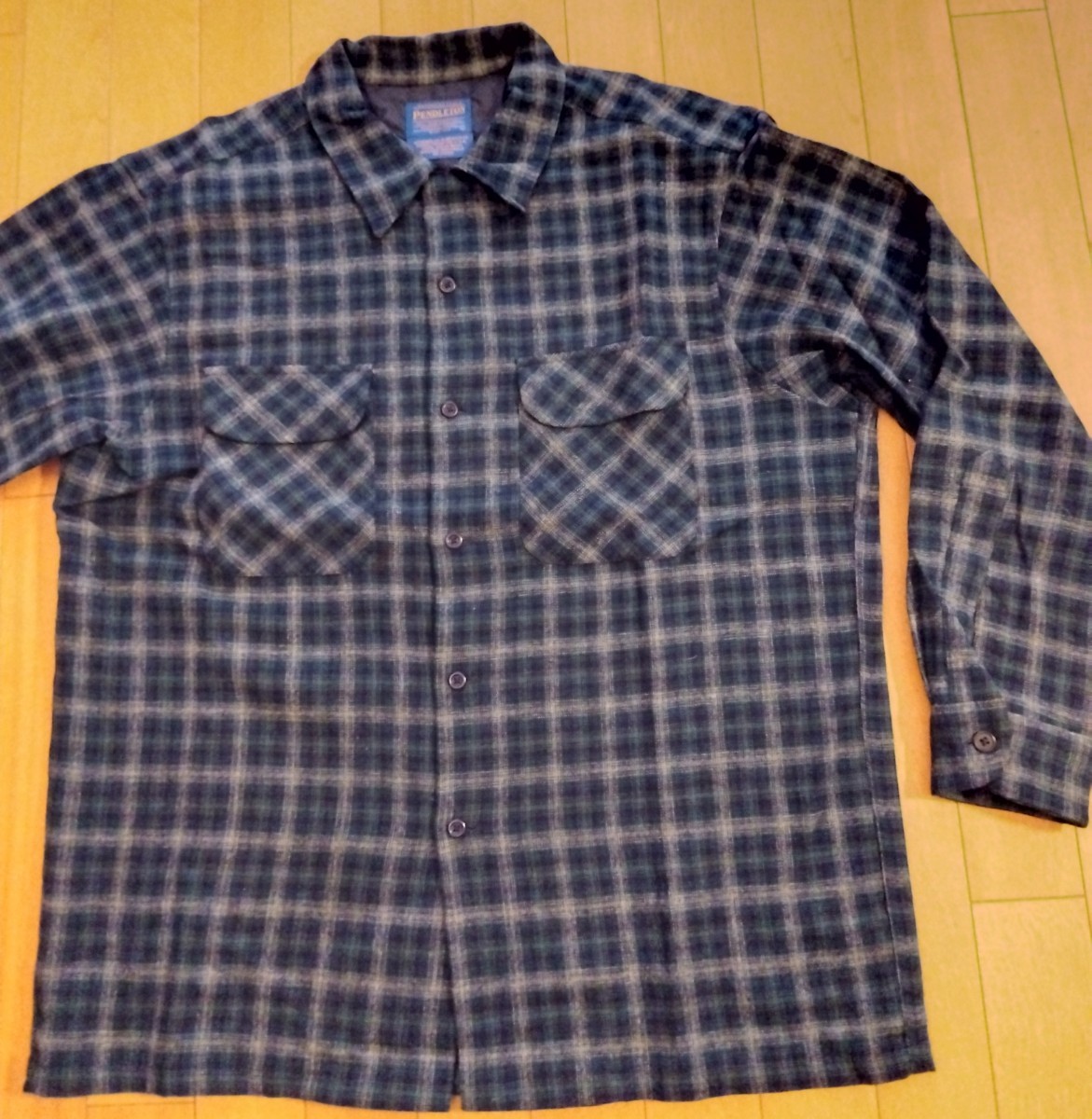 ペンドルトン PENDLETON 長袖シャツ バージンウール　メンズ 90s Lサイズ アメリカンビンテージ made in USA グレー　シャドウチェック_画像2