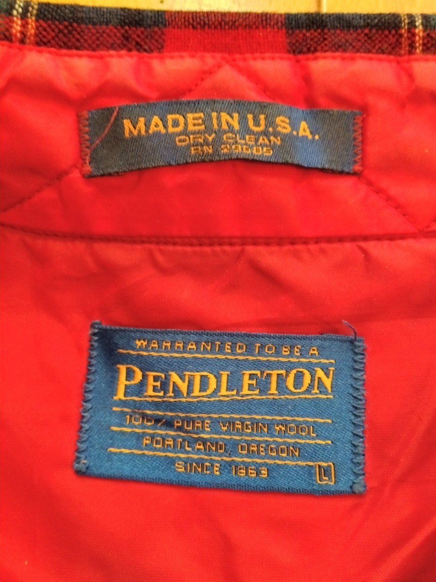 ペンドルトン PENDLETON長袖チェックシャツ　バージンウール　ウールシャツ　メンズ　90s Lサイズ アメリカンビンテージ made in USA　_画像4