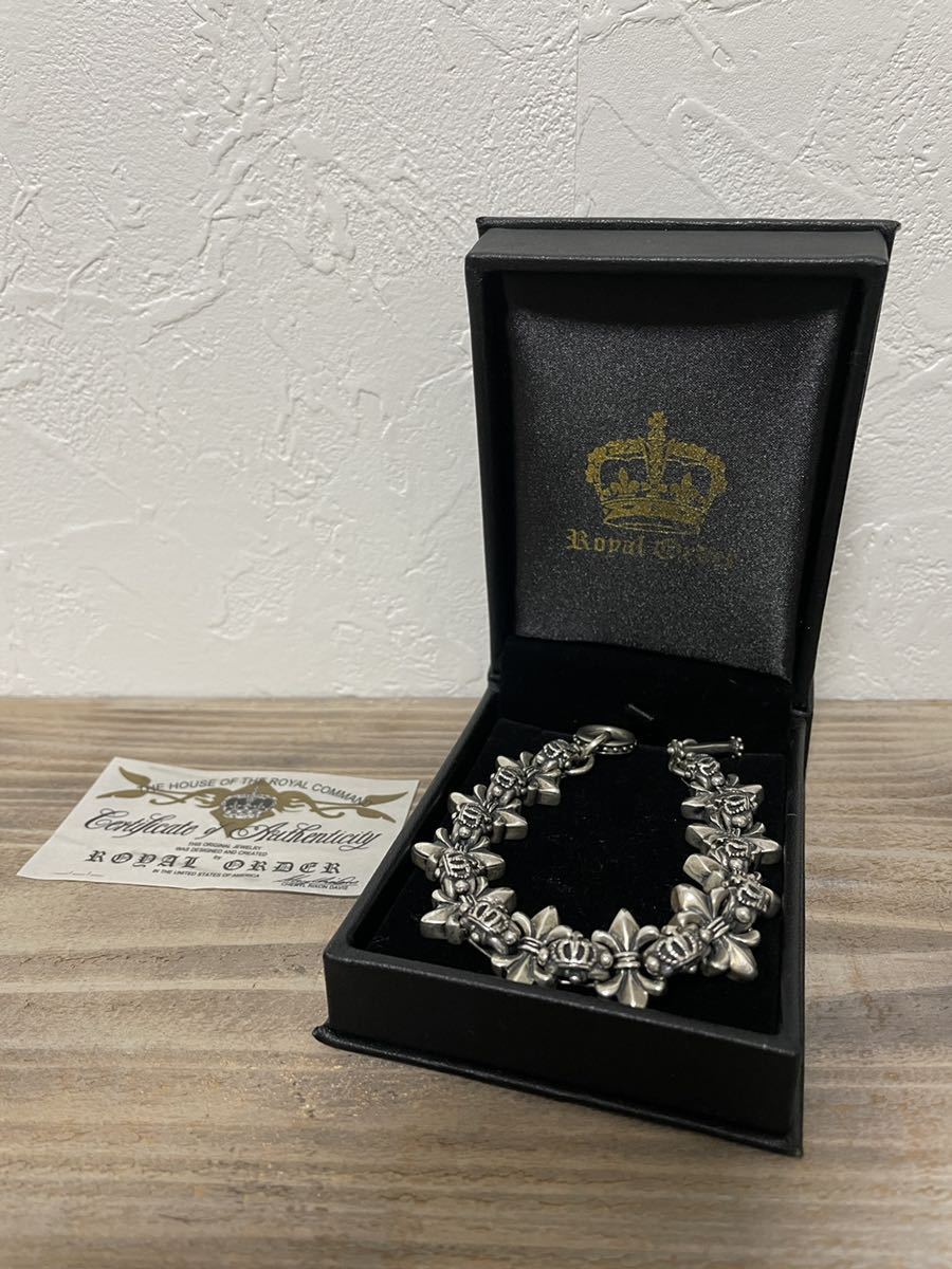 ROYAL ORDER ロイヤルオーダー Double FDL w/ Crown Bead ダブルFDLクラウンブレスレット シルバー925