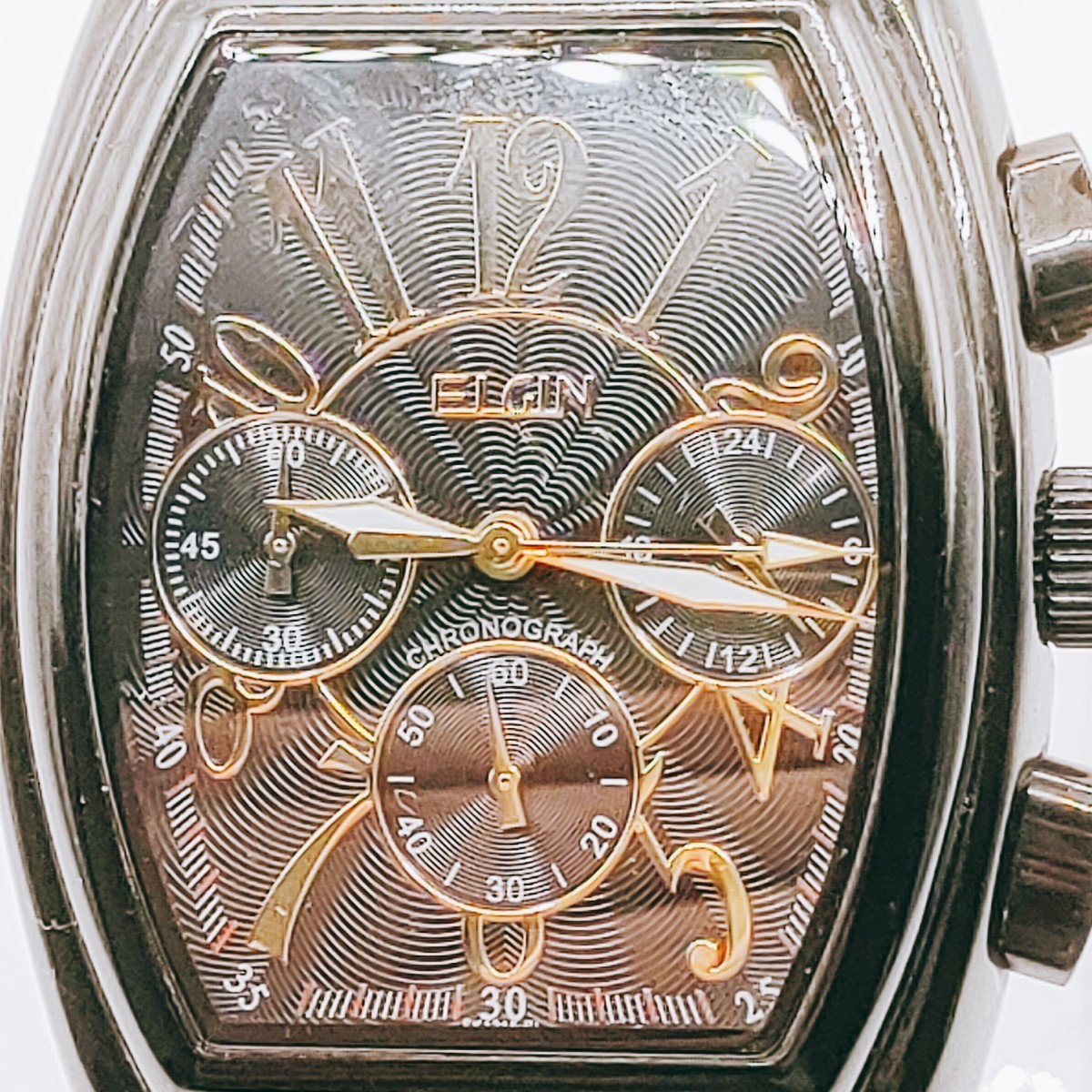 #30 ELGIN エルジン 腕時計 アナログ 3針 黒文字盤 ブラック基調 とけい トケイ アクセ ヴィンテージ アンティーク レトロ ゴージャス_画像2