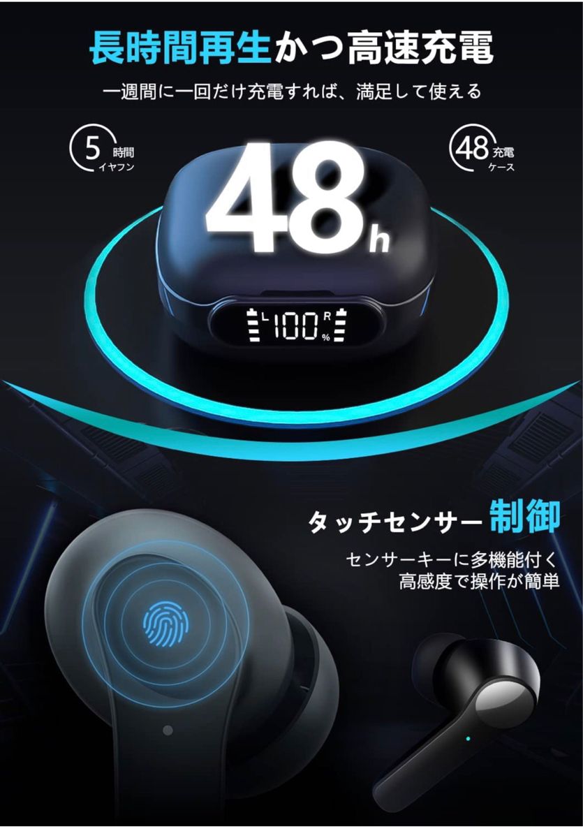 bluetooth5.1 イヤホン】ワイヤレスイヤホン 小型/軽量 イヤホン Bluetooth5.1 HiFi ブルートゥース