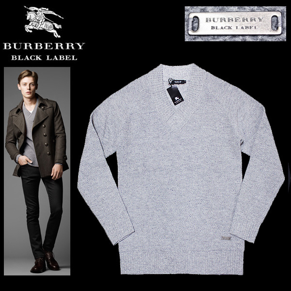  новый товар!3(L) Burberry Black Label Logo plate толстый low gauge вязаный шерсть 100% V шея свитер с длинным рукавом #BURBERRY BLACK LABEL