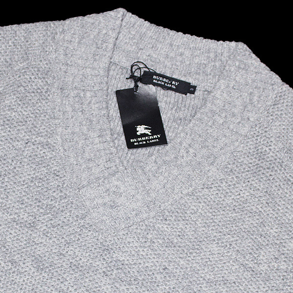  новый товар!3(L) Burberry Black Label Logo plate толстый low gauge вязаный шерсть 100% V шея свитер с длинным рукавом #BURBERRY BLACK LABEL