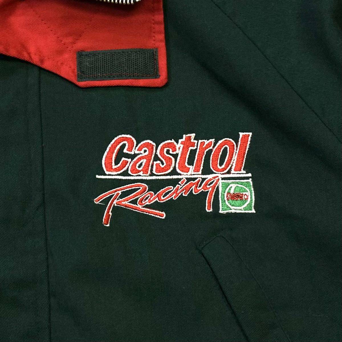 良品 Castrol/カストロールレーシング レーシングジャケット メンズM グリーン系 刺繍ロゴ ブルゾン_画像9