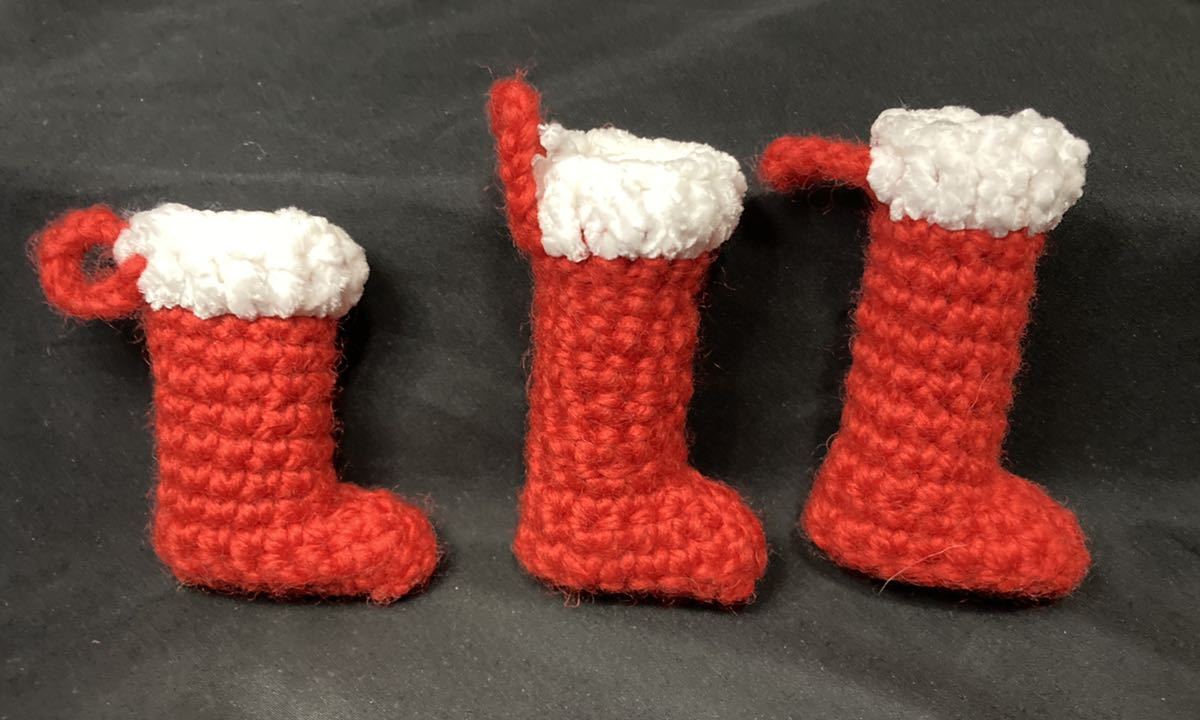 小さなクリスマス用靴下　飾り　オーナメント　クリスマスツリー　オーナメント tiny cute crochet ornament christmas stocking set o 3_画像8