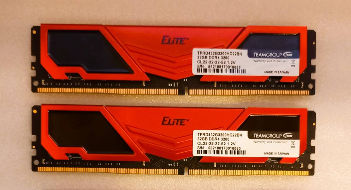 【送料込】TEAMのデスクトップ用メモリ Elite Plus シリーズ「DDR4 3200MHz 64GB (2x32GB) PC4-25600）」【中古・動作確認】_画像2