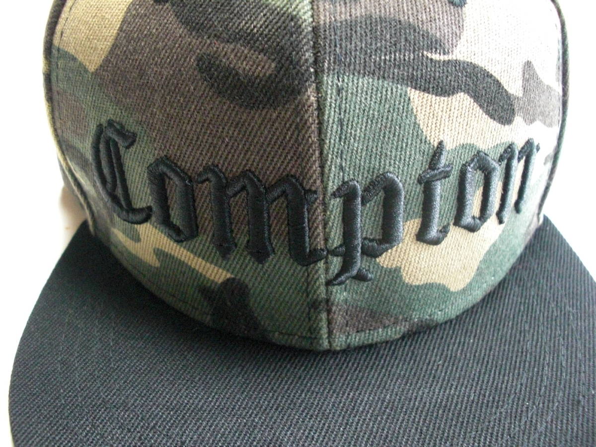 コンプトン迷彩「Compton」刺しゅうキャップ（黒×迷彩）ギャングスタ・チカーノ・ローライダー・HIPHOP・送料全国￥３００_画像2