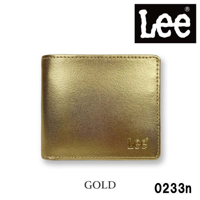 ゴールド Lee リー リアルレザー メダルカラー 二折財布 フラップ 本革 0520233n