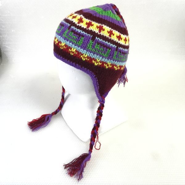 ハンドメイド★ニット帽【サイズフリー/マルチカラー/総柄】knit/hat/cap◆BG962_画像1