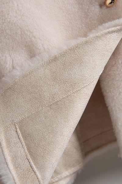 新品暖かいレディース100％ウールコート毛皮ジャケットノーカラー白S_画像4