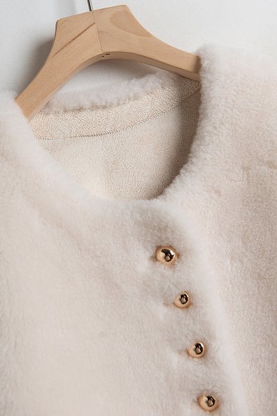 新品暖かいレディース100％ウールコート毛皮ジャケットノーカラー白S_画像8