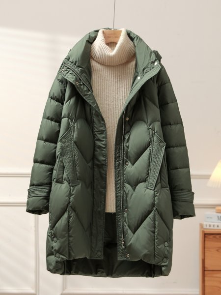 新品暖かいレデイース90％ダウンジャケットゆったりフードコート緑L