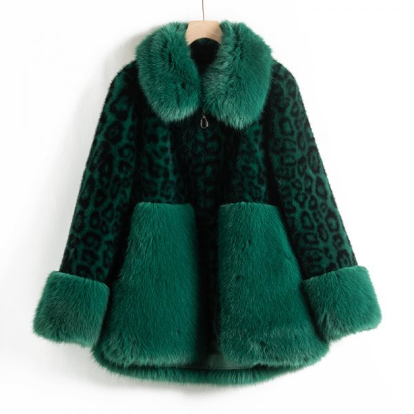 新品暖かいレディースミンク混毛皮ジャケットフォックスファーコート緑MーMY213331215