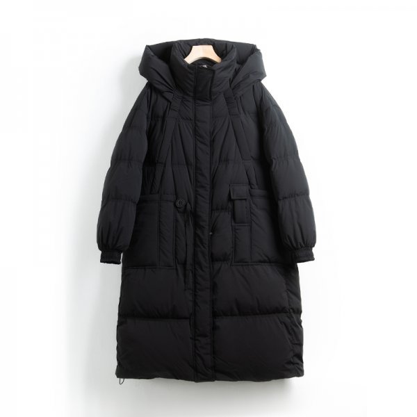 新品暖かいレディース90％ダウンジャケットゆったりフードコート黒ーM