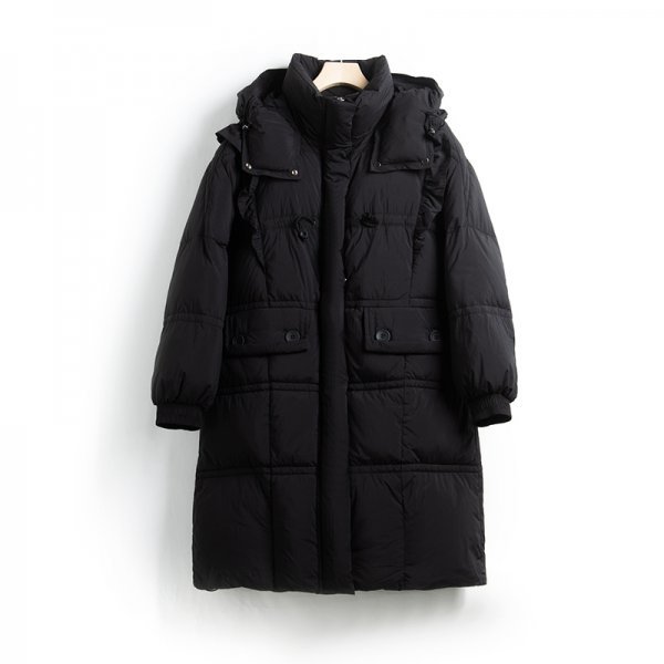 新品暖かいレディース90％ダウンジャケット立ち襟フードコート黒ーM