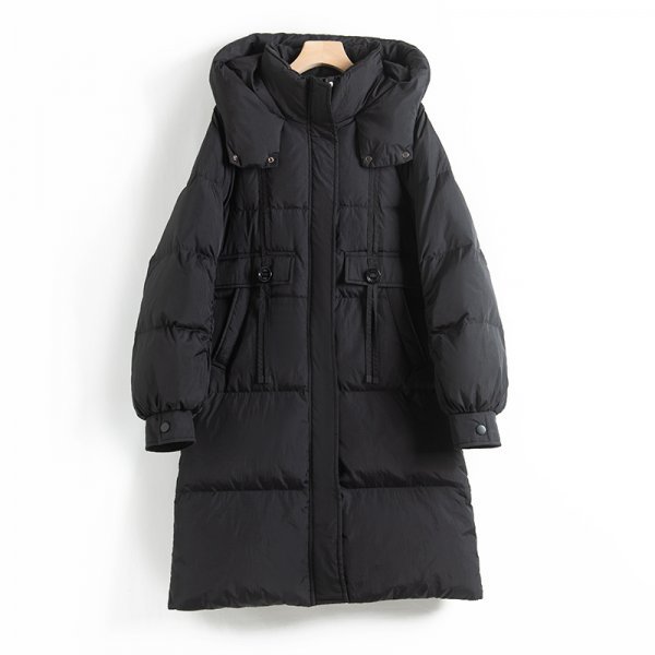 新品暖かいレデイース90％ダウンジャケットフード厚みコート黒F