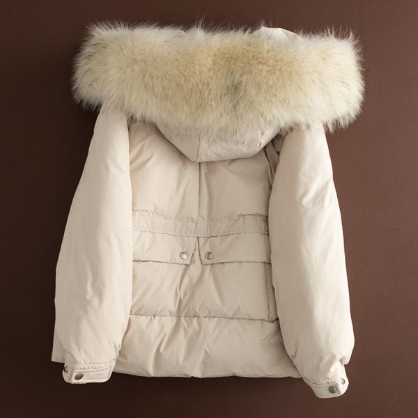  new goods warm lady's 90% down coat raccoon fur jacket eggshell white *M