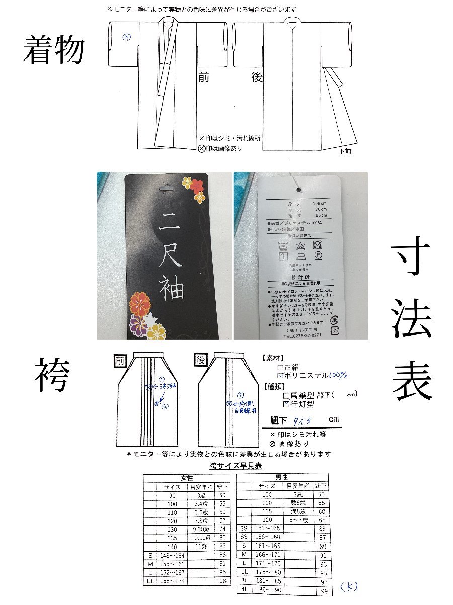 着物cocon★洗える着物・袴セット　小振袖　二尺袖　ポリ　水色系　身丈109　裄68　袴:紐下91.5　Mサイズ　卒業式【12-20-6K-0032-j】_画像10