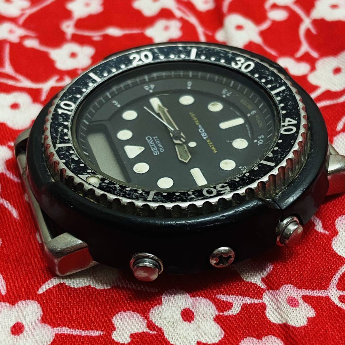 SEIKOセイコーH558-5000ビンテージ150mハイブリッド ダイバー腕 時計ARNIEアーニーブラック×シルバー系現状品_画像3