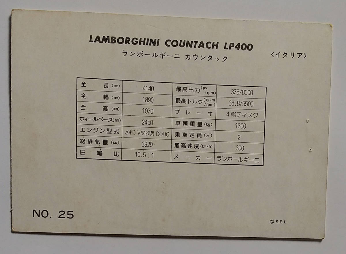 昭和レトロ★スーパーカーカード（No25 ランボルギーニ・カウンタックLP400）　当時物_画像2