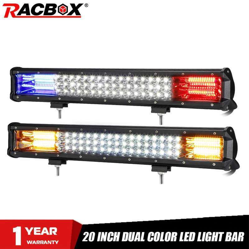 20 インチオフロードledライトバーデュアル色青赤スポット洪水警報ストロボled作業灯トラックatv suv 4X4 utv White Amber_画像1