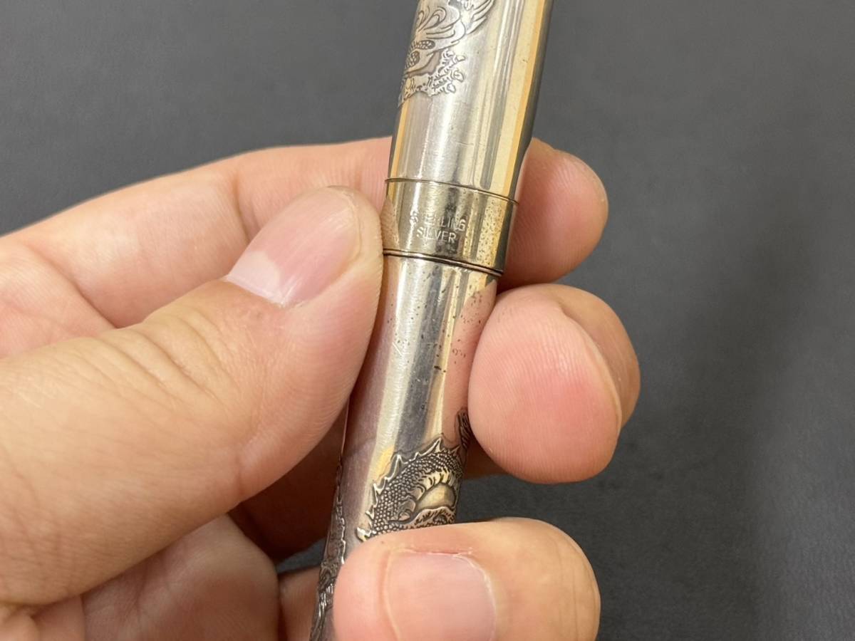 現状 クリックポスト配送！ CUSTOM PILOT JAPAN 18K 750 STERLING SILVER 刻印 万年筆 ゴールド×シルバー 中古_画像6