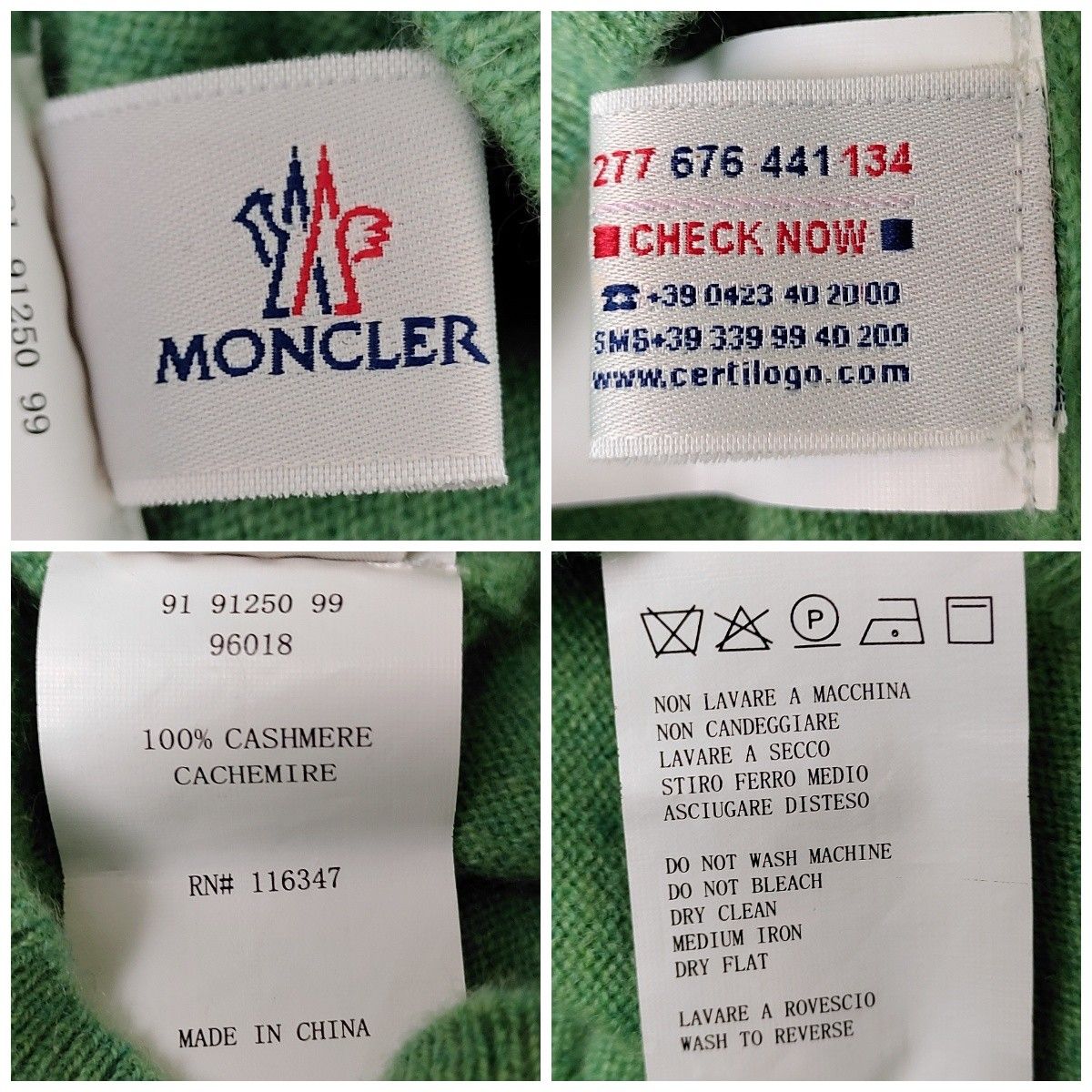 【最高デザイン】MONCLER モンクレール☆ワッペンロゴ付カシミヤニット/セーター　XL　くすみ緑　希少　カシミア　Vネック