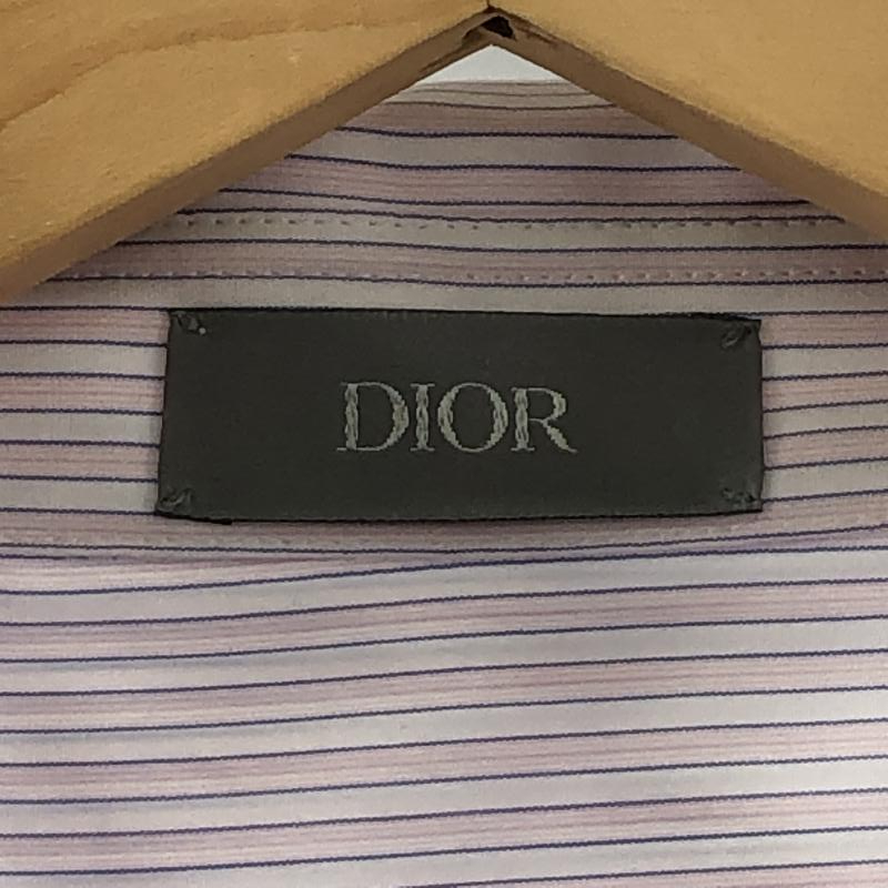 【中古】Christian　Dior 22AW ロゴ刺繍ストライプコットンシャツ サイズ40 ピンク 243C551　クリスチャンディオールA5668[240091340937]_画像6