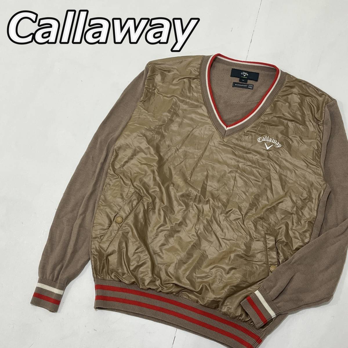 【Callaway】 Callaway Большой размер Одежда для гольфа Нейлоновая панель с V-образным вырезом Вязаный свитер бежевый Mr./Ms. 241-260529